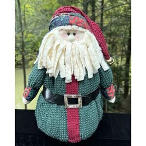 Vintage Christmas Tabletop Jingle Bell Fabric Folk Art Santa About 13” Cute!!